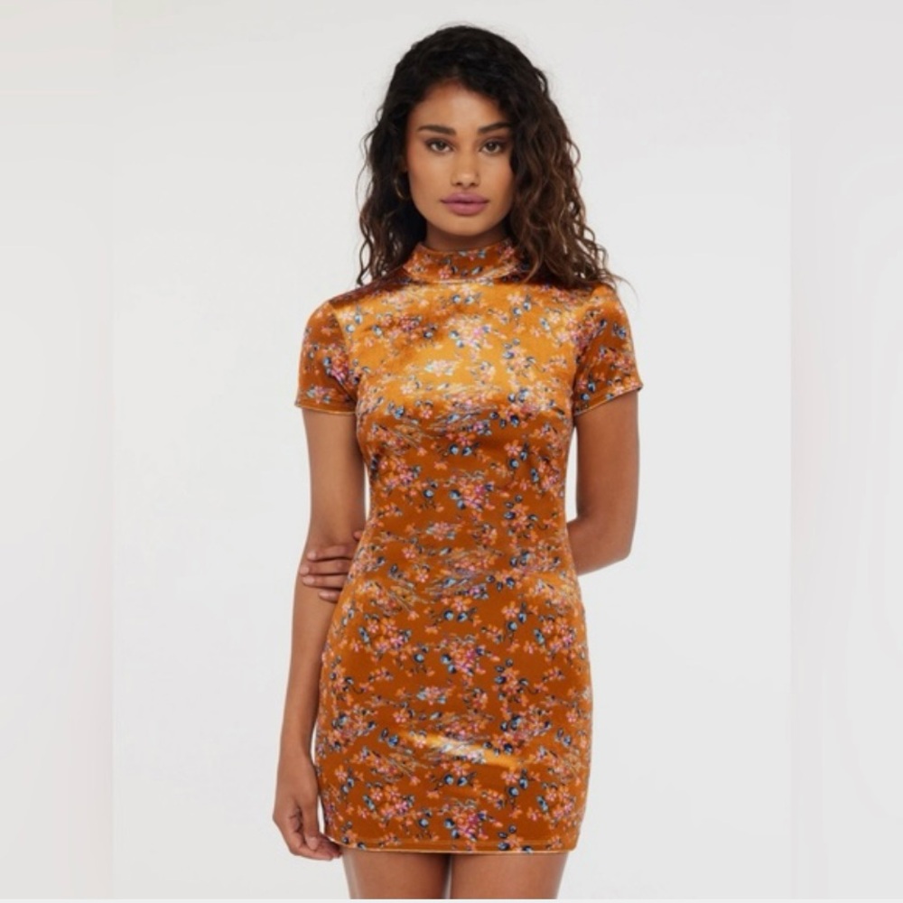 Savage X Fenty Psychedelic Floral Velvet Open-Back Slip Mini Dress in Orange